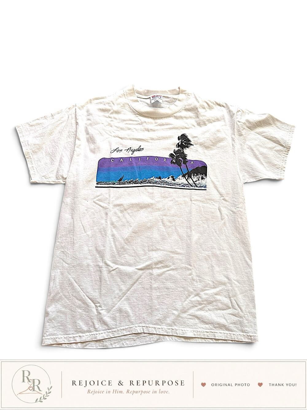 Vintage Los Angeles California Beach Palm Tree Graphic T Shirt Hanes L 90s
